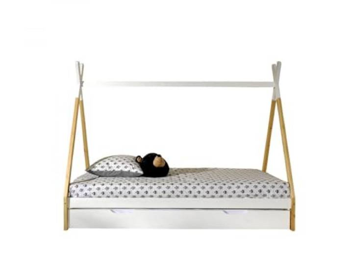 Vipack Lit tipi 90x200 sommier et tiroir Inclus - Blanc