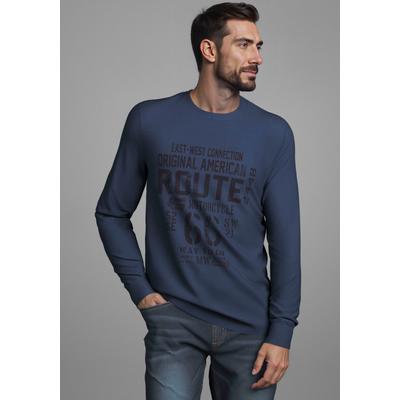 Rundhalsshirt MAN'S WORLD "Neue Kollektion", Herren, Gr. L, blau (rauchblau), Single Jersey, Obermaterial: 100% Baumwolle, bedruckt, regular fit, Rundhals, Bündchen, Shirts Rundhalsshirt, mit Bündchen