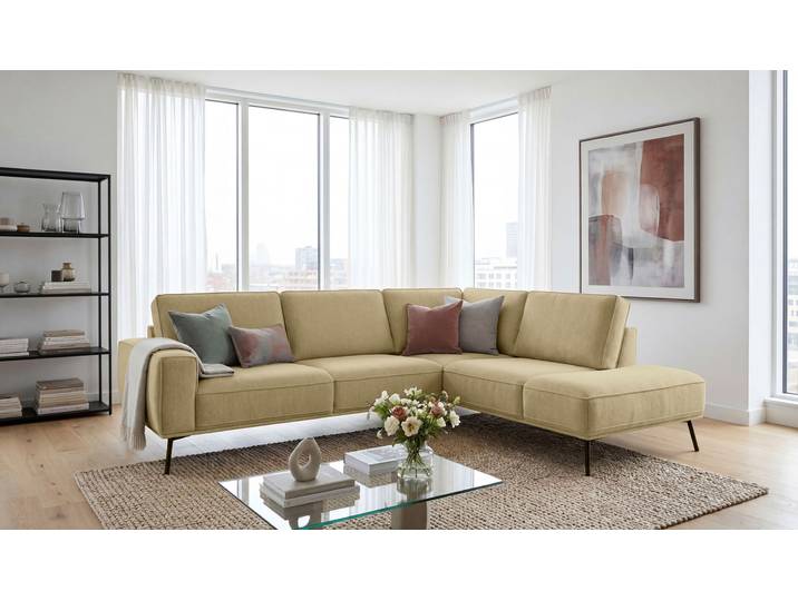 Ecksofa, Chenille, Gold, 260×208 cm, Ottomane Rechts, Skandinavisch, andas