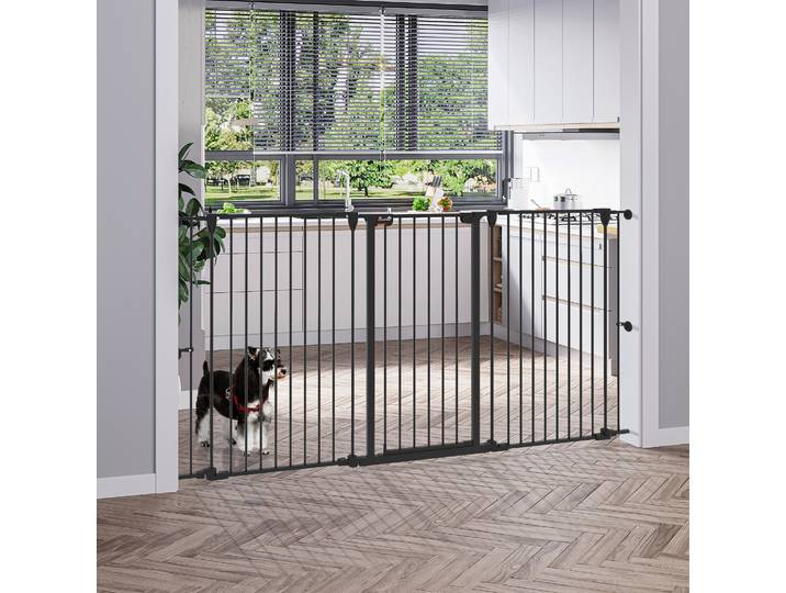 PawHut Barrière Chiens 3 Panneaux Verrouillage 206x90cm Noir