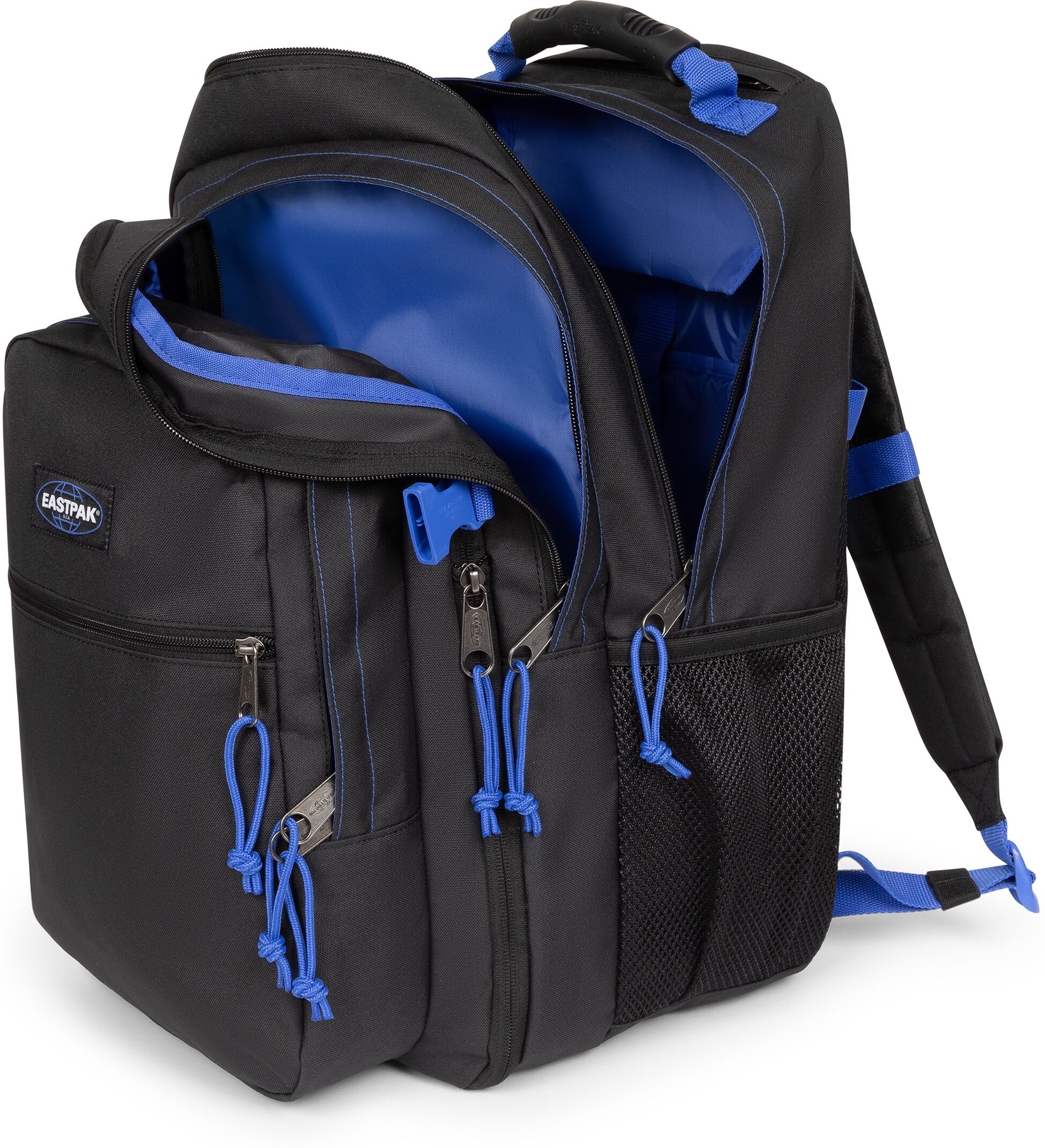 Freizeitrucksack EASTPAK "TUTOR", Damen, Gr. B/H/T: 32,5cm x 48cm x 26cm, schwarz (schwarz, blau), Polyester, Rucksäcke Freizeitrucksack, Schulrucksack, Businessrucksack mit 16" Laptopfach für Schule & Uni