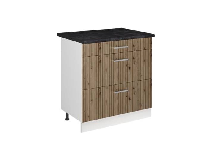 Vicco Küchenunterschrank R-Line , Artisan-Eiche/Weiß 80 cm 3 Schubladen · Arbeitsplatte Anthrazit · Höhenverst. Füße · Leichter Zugriff · Frei kombinierbar