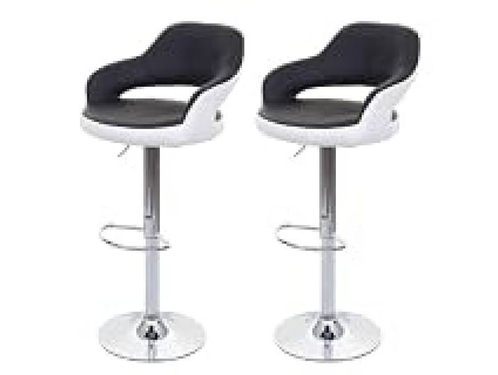 DECOSHOP26 Lot de 2 tabourets de Bar avec Dossier synthétique Noir et Blanc Rotatif et réglable TDB04041