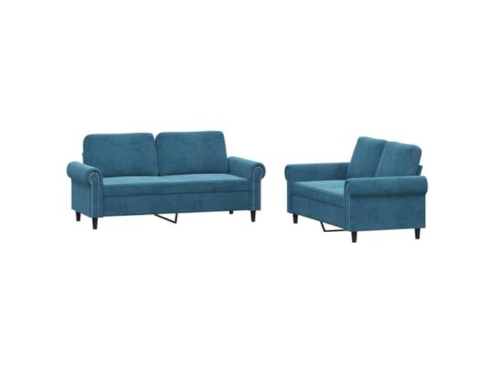 Makastle 2er Set Sofa Couchgarnitur mit Kissen Blau Samt