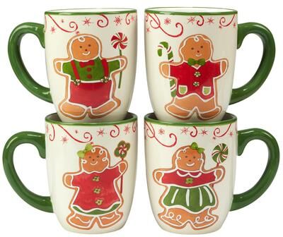 Certified International Holiday Magic Gingerbread 16 oz. Mugs, Set of 4