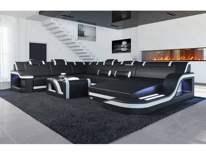 Mini XL Wohnlandschaft Palermo U-Form in Leder