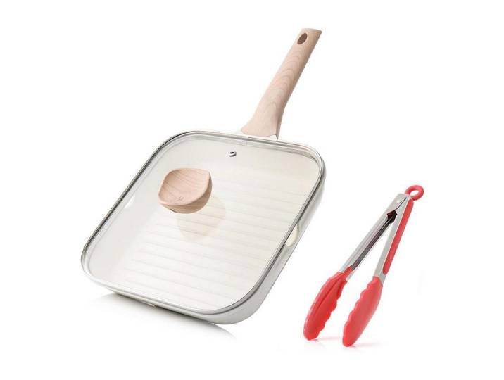 LuxusKollektion Grillpfanne Grillpfanne Induktion Deckel Ausguss Antihaft Weiß 24cm