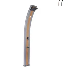 Sined Ella Grigia Wood Aluminium Solardusche Mit 40 Liter Fußwaschhahn Grau Und Holzoptik