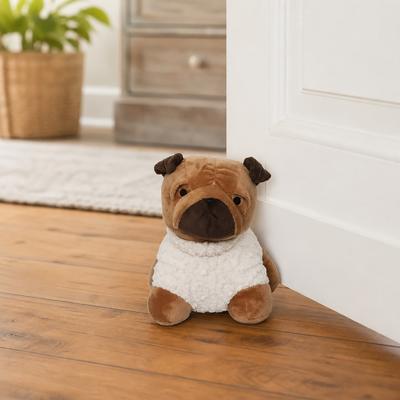 Evideco "Decorative Pug Door Stopper, 2.3 lb Weighted, Brown/Ecru - 9""L x 6""W x 8""H"