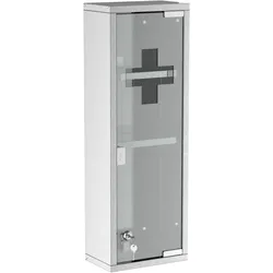 STILVORA Medikamentenschrank 20x12x58 cm abschließbar mit mattierter Glastür Silber, 3 Ebenen Stauraum, Wandmontage, Edelstahl Korpus