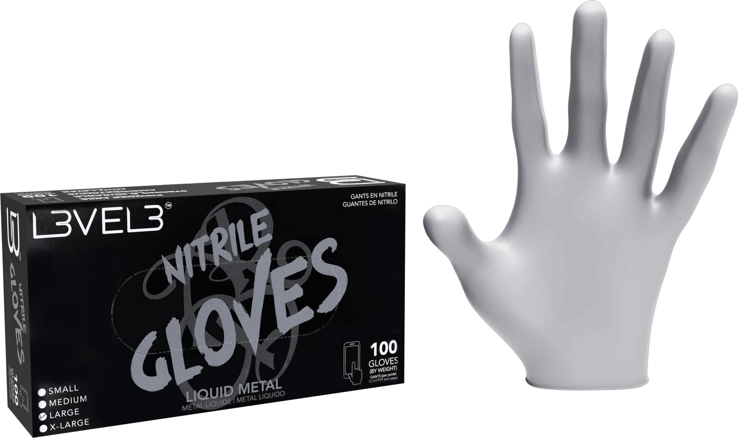 L3VEL3 Nitrilhandschuhe Large Liquid Metal LV30150