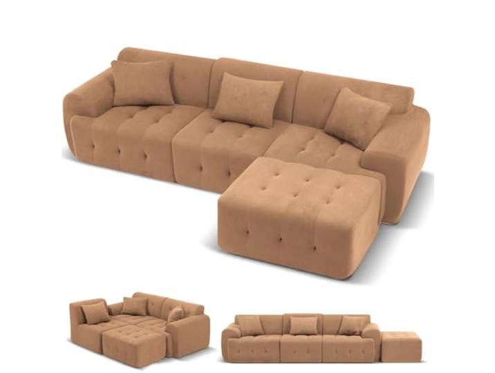 COMHOMA Ecksofa, 245 x 60 x 40 cm, Modulares Sofa mit Schlaffunktion, Schlafsofa, L Form Couch für Wohnzimmer, vakuumverpackt, Flexibel kombinierbar mit Ottomane, braun
