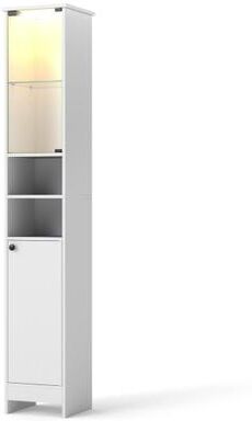 Costway Tall Bathroom Storage Cabinet with LED Lights and Adjustable Shelves-White