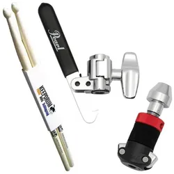 Pearl HCL-205DQR Hi-Hat Drop-Clutch mit Drumsticks (Schlagzeug), Drumsticks + Schlägel, Schwarz