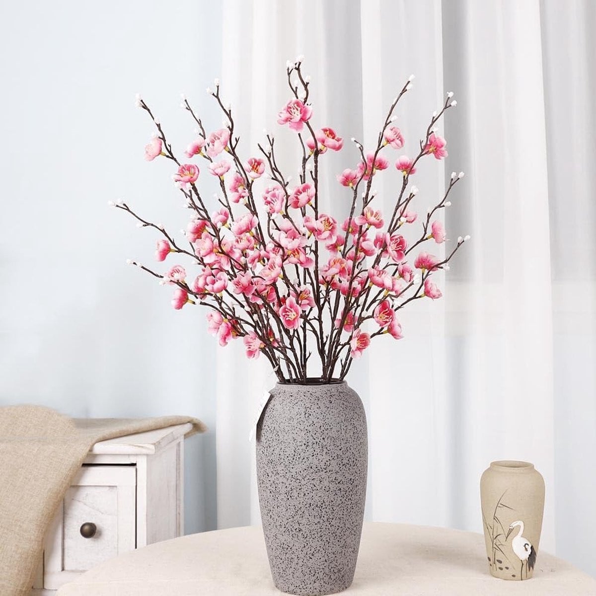 Dailygoods 12-delige set kunstbloemen Pruimenbloesem, 55 cm lang