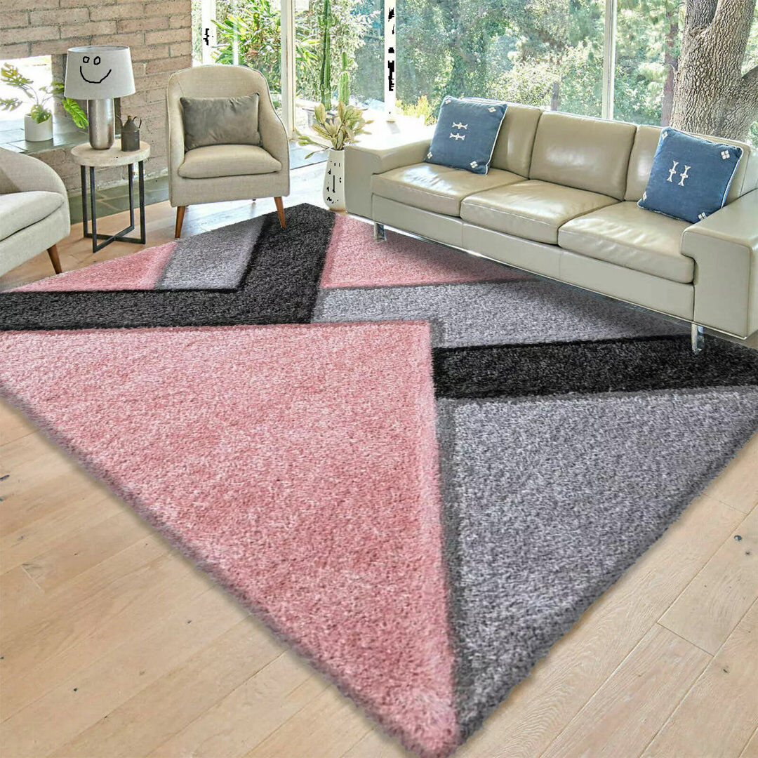 Corrigan Studio Rectangle Shaggy Area Rug Pink;Gray Rectangle 200 x 290cm