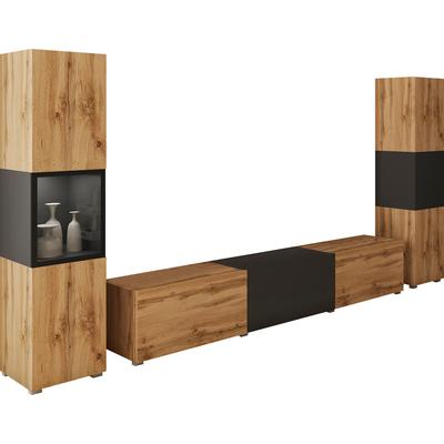 Wohnwand HOME AFFAIRE "BERLIN III, Vitrine Türschlag links/rechts wechselbar", schwarz (eichefarbe votan, graphite schwarz matt, eichefarbe votan, graphite schwarz matt), B:260cm H:130cm T:33cm, ABS-Kunststoff, Glas, Hartfaserplatte,...