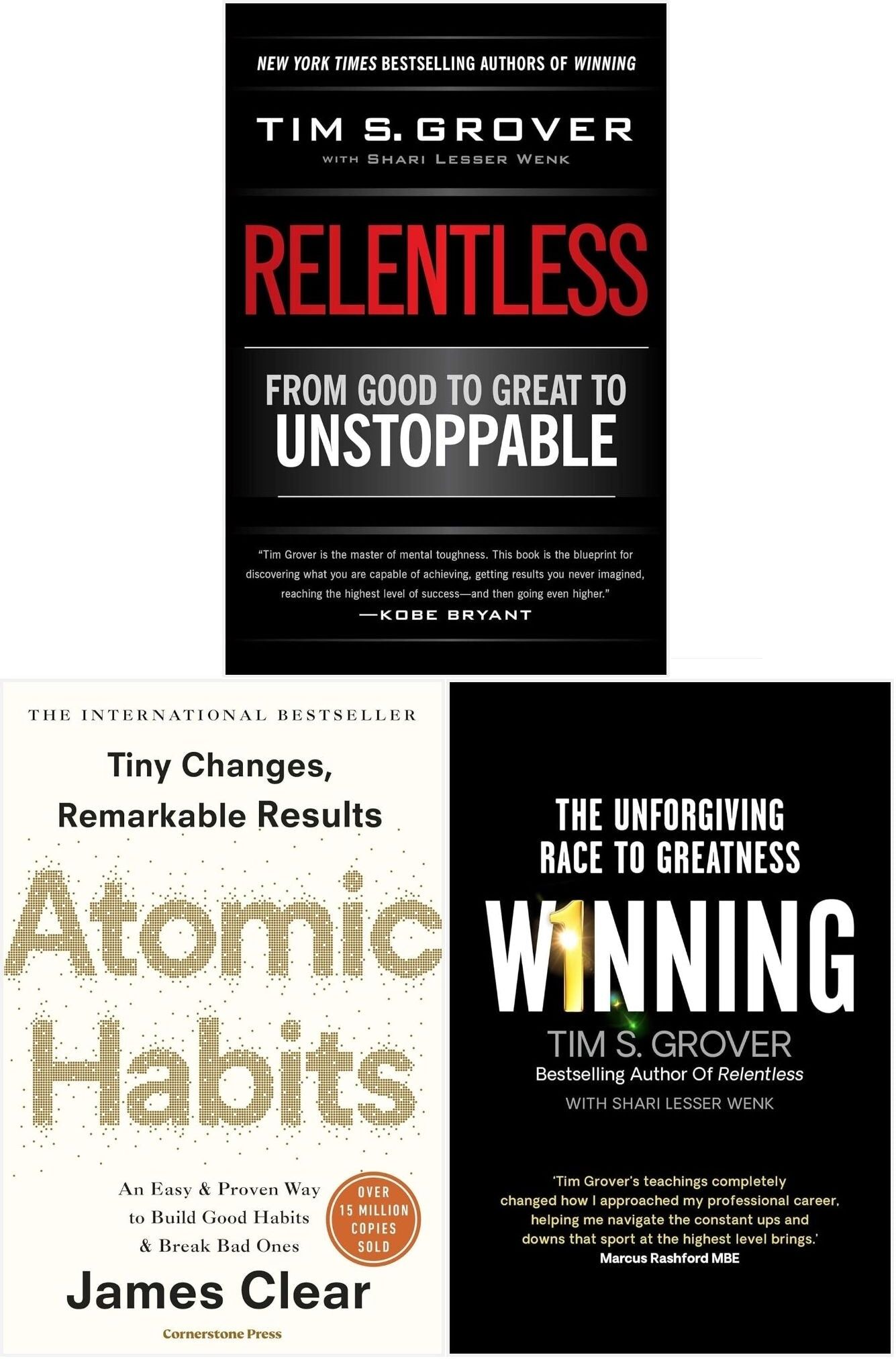 Simon and Schuster/Scribner/Cornerstone Winning, Relentless and Atomic Habits 3 Books Collection Set