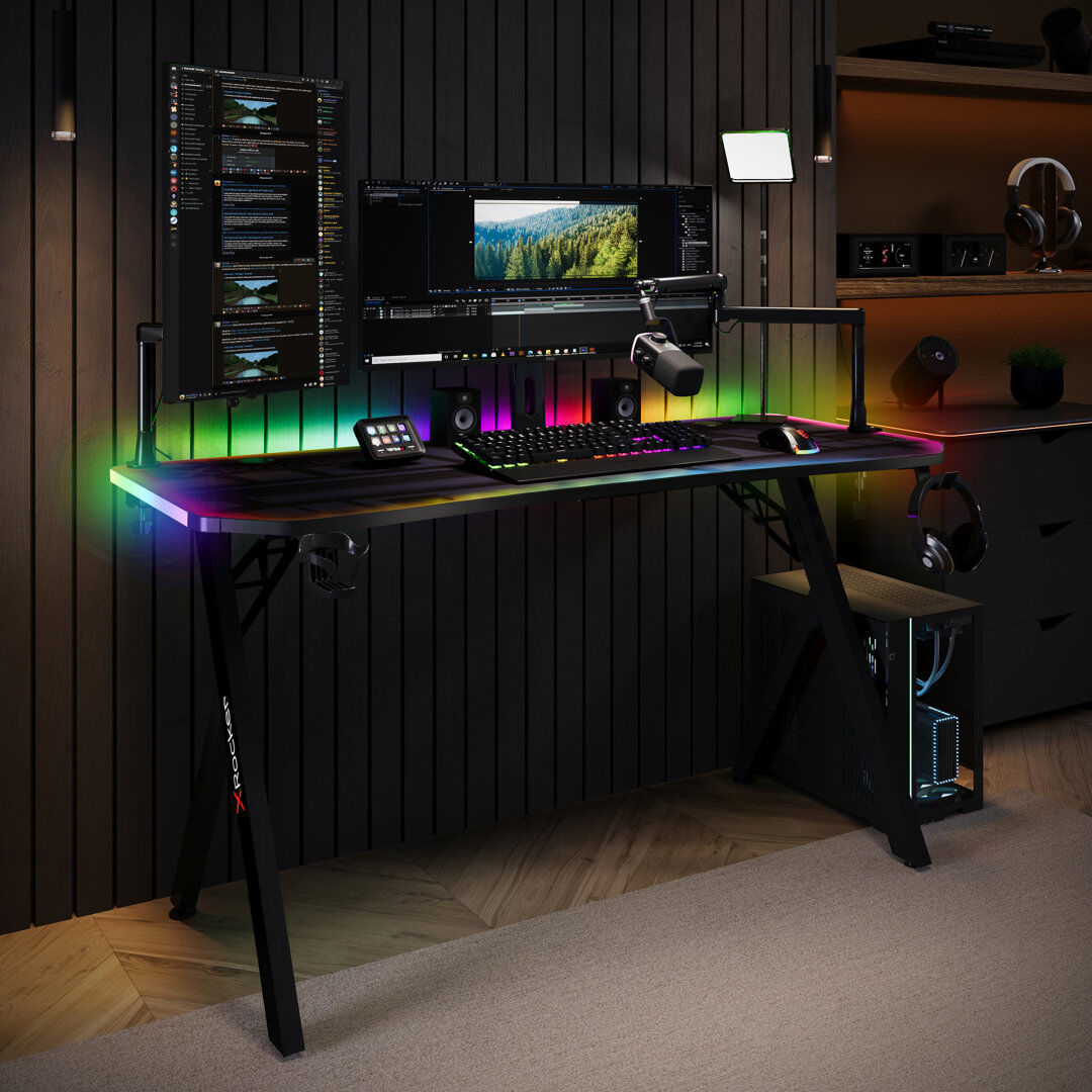 X Rocker Lumio Gaming Desk With 3 Sided App Controlled LED Lighting 75cm H x 140cm W x 60cm D