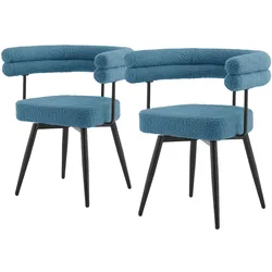ESSZIMMERSTÜHLE drehbar 2er Set Blau Teddy-Stoff