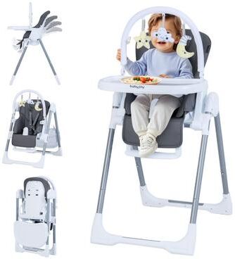 Costway Foldable Baby High Chair with Adjustable Height and Relining Seat-Dark Gray