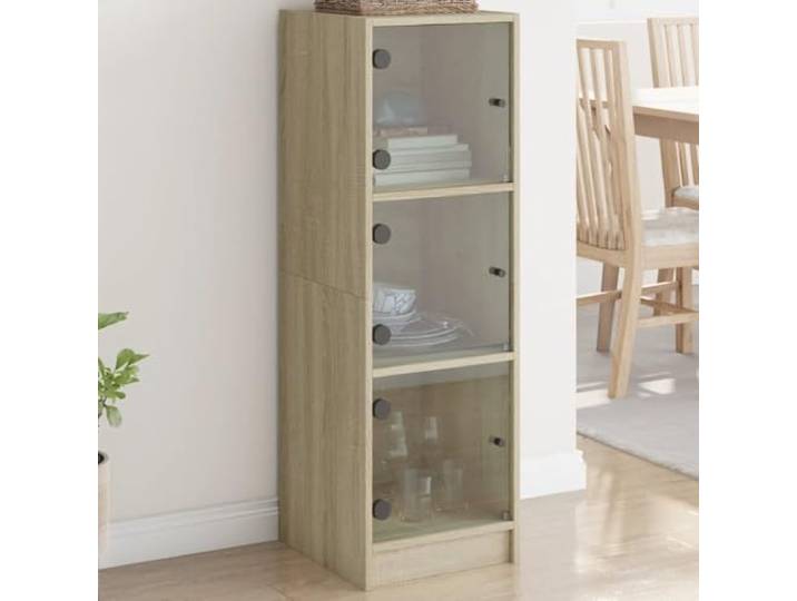 Modernes Highboard mit Stauraum und Glastüren aus Holzwerkstoff, Stilvolles Highboard mit Glastüren in Sonoma-Eiche, Elegantes mit zur Aufbewahrung, 35x37x109 cm