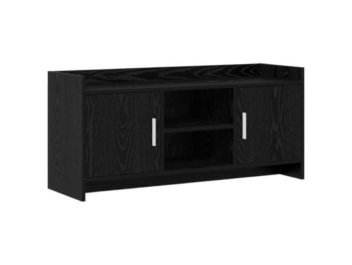 KGFHERENB TV-Lowboard 102x33x47 cm TV-Schrank Schwarze Eiche Stilvolles Fernsehmöbel für Wohnzimmer und Entertainment-Bereich mit zwei Türen und zwei Regalfächern für Medienzubehör.