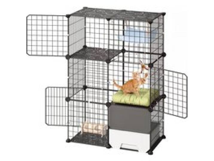 VEVOR Kattenkooi, 3-laags kattenren, 71,1 x 45,5 x 104,1 cm, doe-het-zelf kattenren met kattenbak, verwijderbare metalen draadkooi voor binnengebruik, ideaal voor 1-2 katten en kleine dieren, zwart