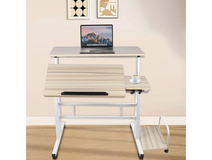 SUPFINE Bureau D'ordinateur À Roulettes Hauteur Réglable - Table Verticale Mobile - Bureau D'ordinateur avec Plateau D'accueil