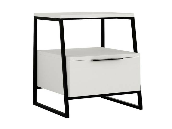 Table De Chevet Moderne Avec Tiroir Et Étagère En Métal Pal - Blanc