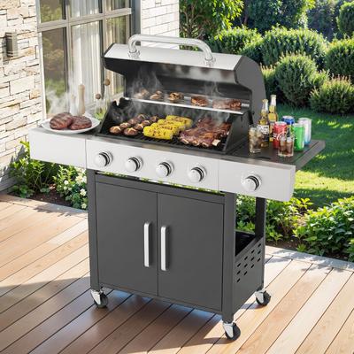 Pocassy Propane Grill BBQ Grill for Outdoor Cooking with Wheels - Outdoor BBQ Grill with Side Burner
