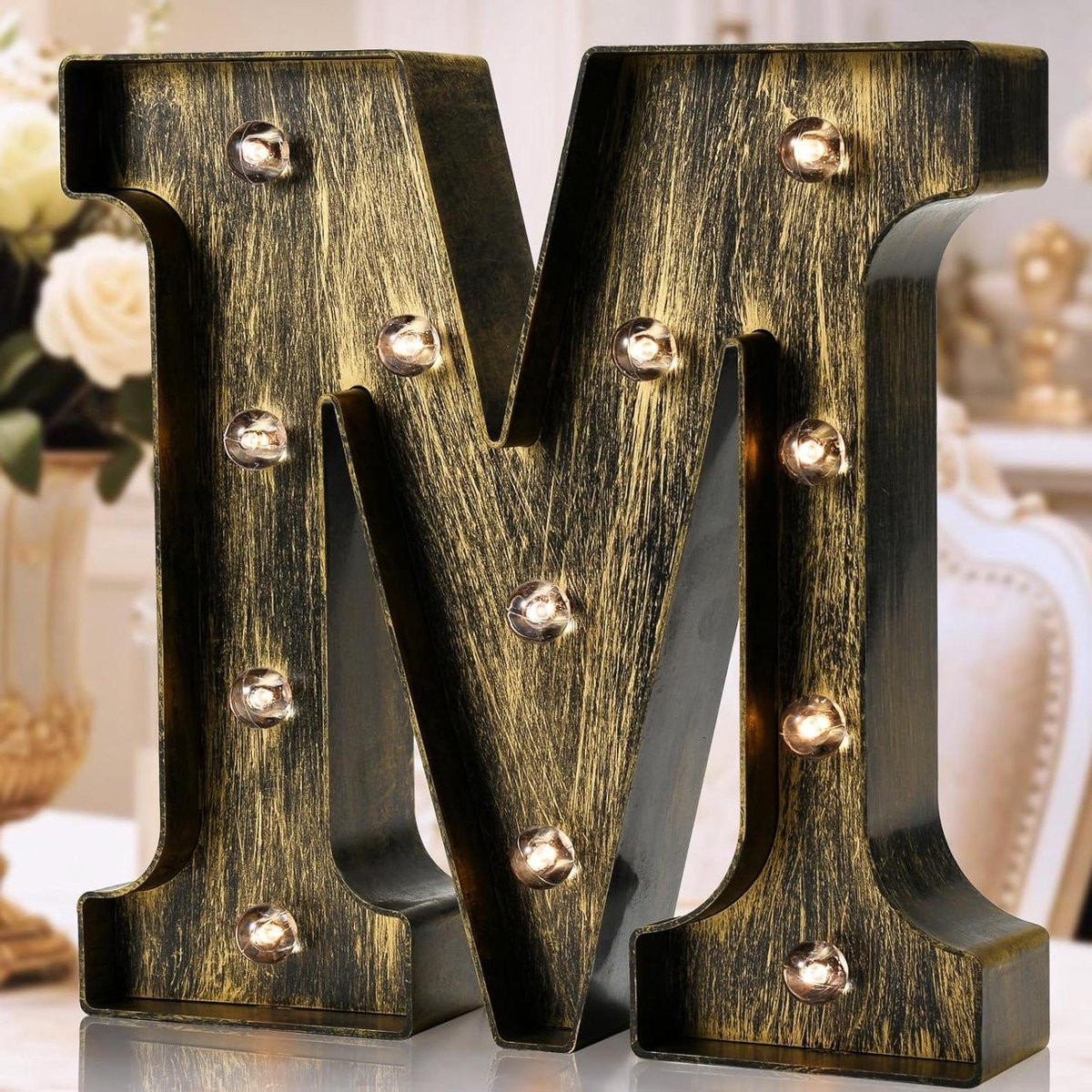 LED Partytent Letter - Lichtgevende Alfabet Feestdecoratie - Vintage Industriële Stijl - Hoogte: 22,5 cm - Goud Zwart