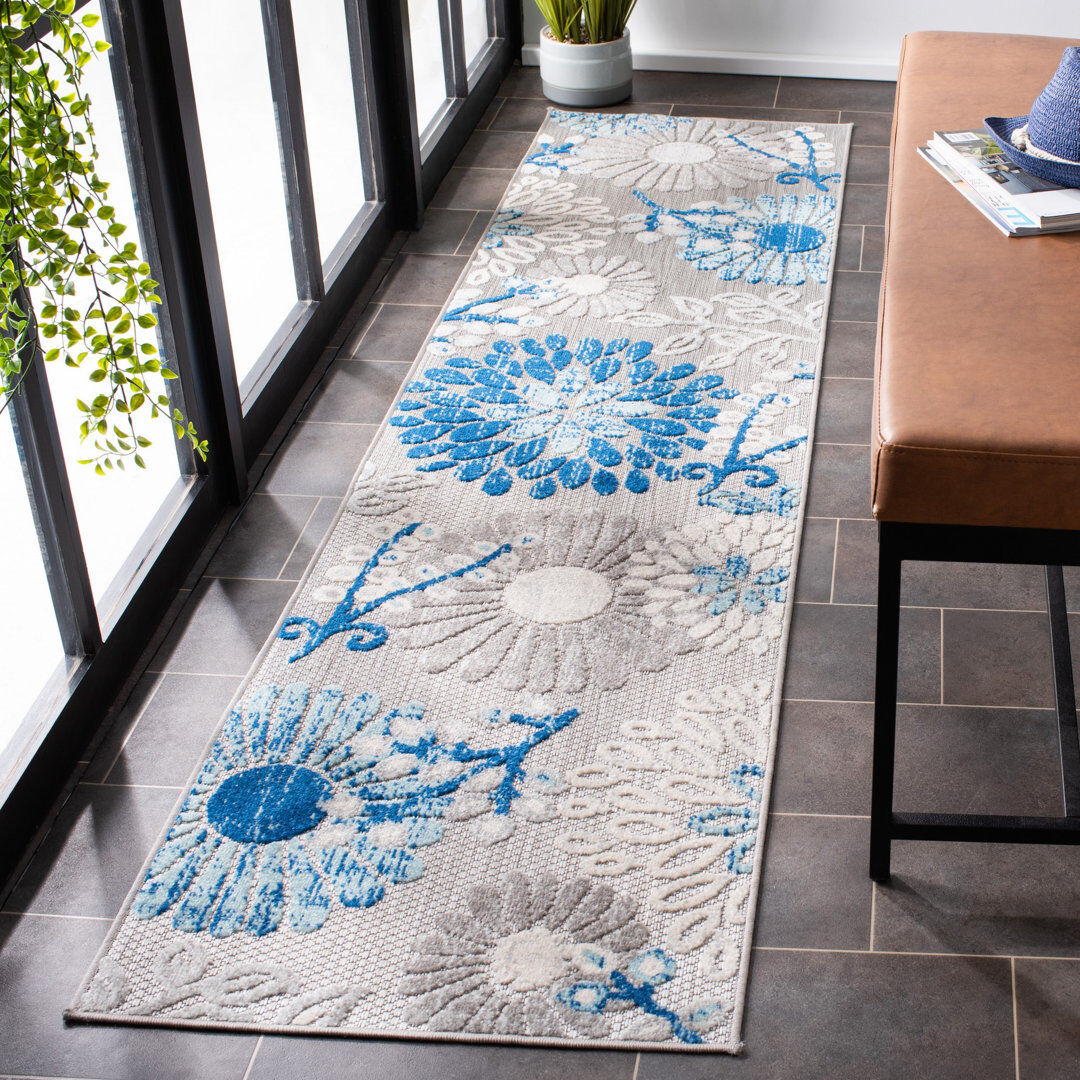 Blue Elephant Kellems Indoor/Outdoor Grey/Royal Blue Rug Gray;Royal Blue Runner 61 x 183cm