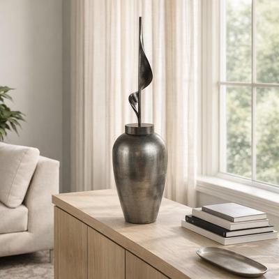 Sagebrook Home Sophisticated Glass Table Vase with Metal Topper - Gunmetal & Metallic