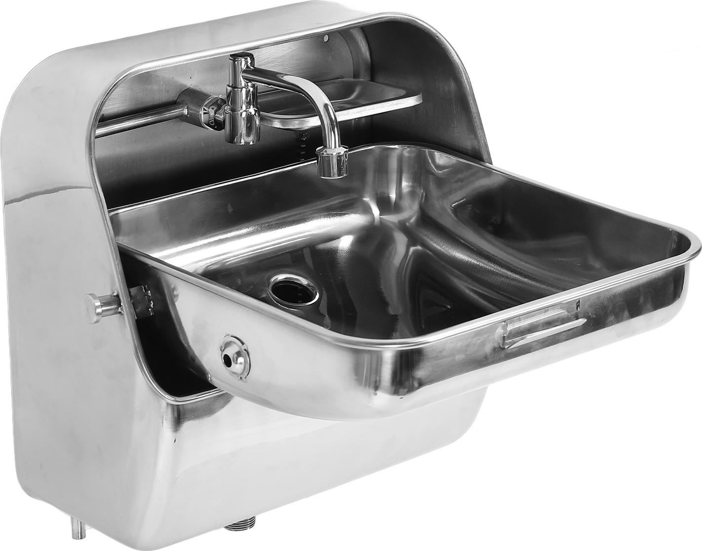 Wandmontiertes Klappwaschbecken 304 Edelstahl, 370x375x331mm, mit Wasserhahn & Seifenschale, für Wohnmobil & Boot - platzsparend