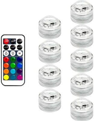 Inspire Select Mini Submersible LED Tea Lights With Remote IP68 Waterproof 13 Color Underwater LED Lights For Vases & Parties 9 Light 1 Control