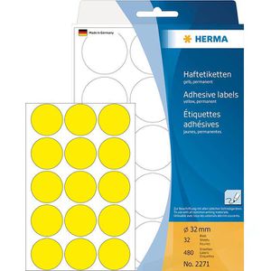 Herma 2271 Haftetiketten gelb Ø 32mm 32 Blatt 480