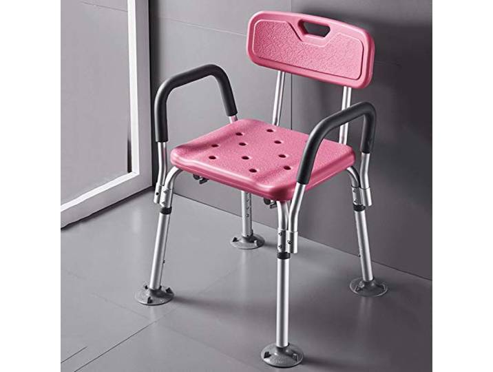IXMLDAXD Der Stuhl, Heavy Duty Shower Chair with Arms and Back Support - Adjustable Height Seat for Seniors and Disabled Non-Slip, 330 lbs Load Capacity(Pink Big Feet)