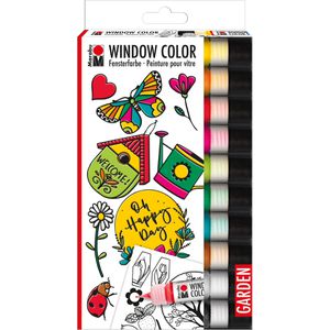 Marabu Fenstermalfarben Window Color Set, Garden, 10 Farben a 25ml, inklusive Malvorlagen