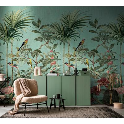Fototapete LIVING WALLS "The Wall 4 Flowers – Vögel zwischen Blättern Vlies-Fototapete", bunt (blau), B:1,59m H:0m L:2,8m, Vinyl, Vlies, Tapeten, Vögel zwischen Blättern mit ausdrucksstarker Wirkung