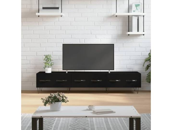 HEFZGDB TV-Schrank Schwarz 150x36x30 cm Holzwerkstoff mit 3 Schubladen und Eisenbeinen, robuster Medienregal Stauraum Lösung für Wohnzimmer