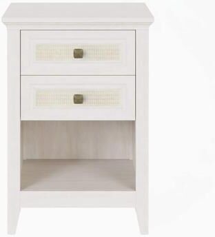 Klair Living "17.7"" White Rattan Nightstand with 2 Drawers & Shelf"