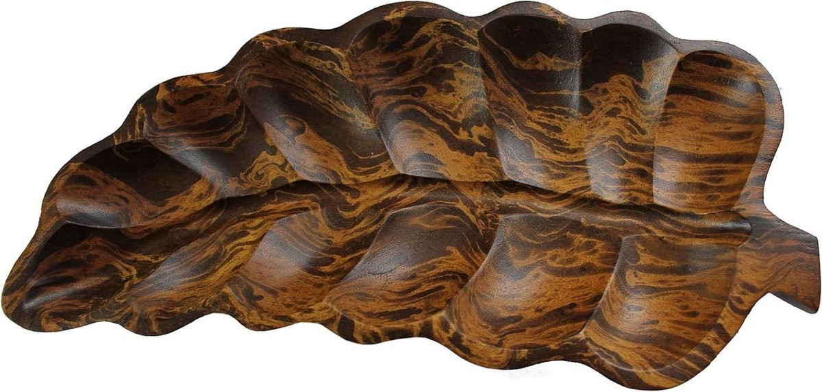 Houten Kom Bladvorm - Decoratieve Schaal - Donkerbruin - 42 cm