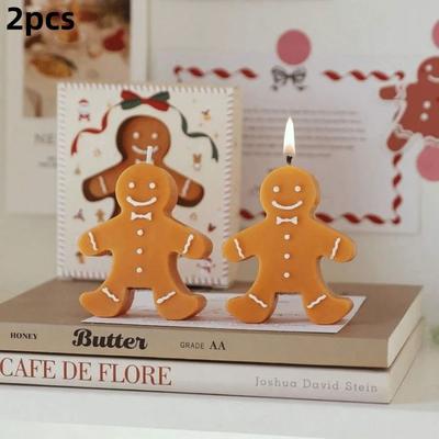 Uplifted Finds 1pc Christmas Gingerbread Man Aromatherapy Candle Coffee Milk Fragrance Gift Shape Wax 2 Pcs