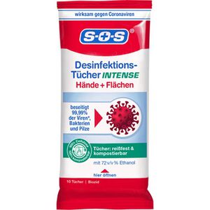 SOS Desinfektionstücher Intense, für Hände und Flächen, alkoholisch, 10 Tücher