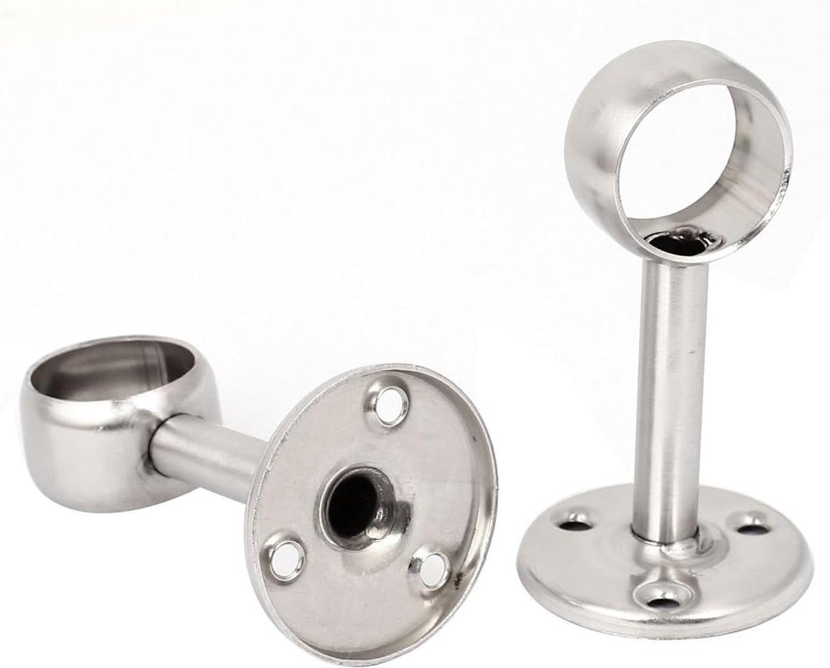 Zilverkleurige kledingstang beugel voor wandmontage met 25mm diameter