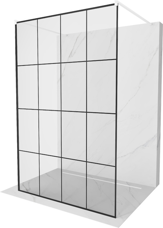 Mexen Kioto Duschwand freistehend 150 x 200 cm, schwarzes Design 8 mm, weiß - 800-150-002-20-77