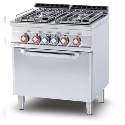 Redcook 4-Flammen-Gasherd mit statischem Elektrobackofen GN1/1 und Zündflamme. Struktur aus rostfreiem Stahl. Abmessungen cm 80x70,5 h 90. Modell CFV4-78GPE