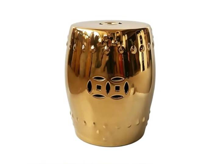 Keramik-Gartenhocker For Drinnen Und Draußen, Terrassendekoration, Einfarbig, Ohne Muster, Wasserdichter, Langlebiger Sitz Oder Beistelltisch For Hof, Wohnzimmer – Dekoratives Akzentstück(Gold)
