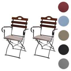 2er-Set Biergartenstuhl HWC-J40, Klappstuhl Gartenstuhl, Gastronomie-Qualität Akazie ~ braun, Polster beige